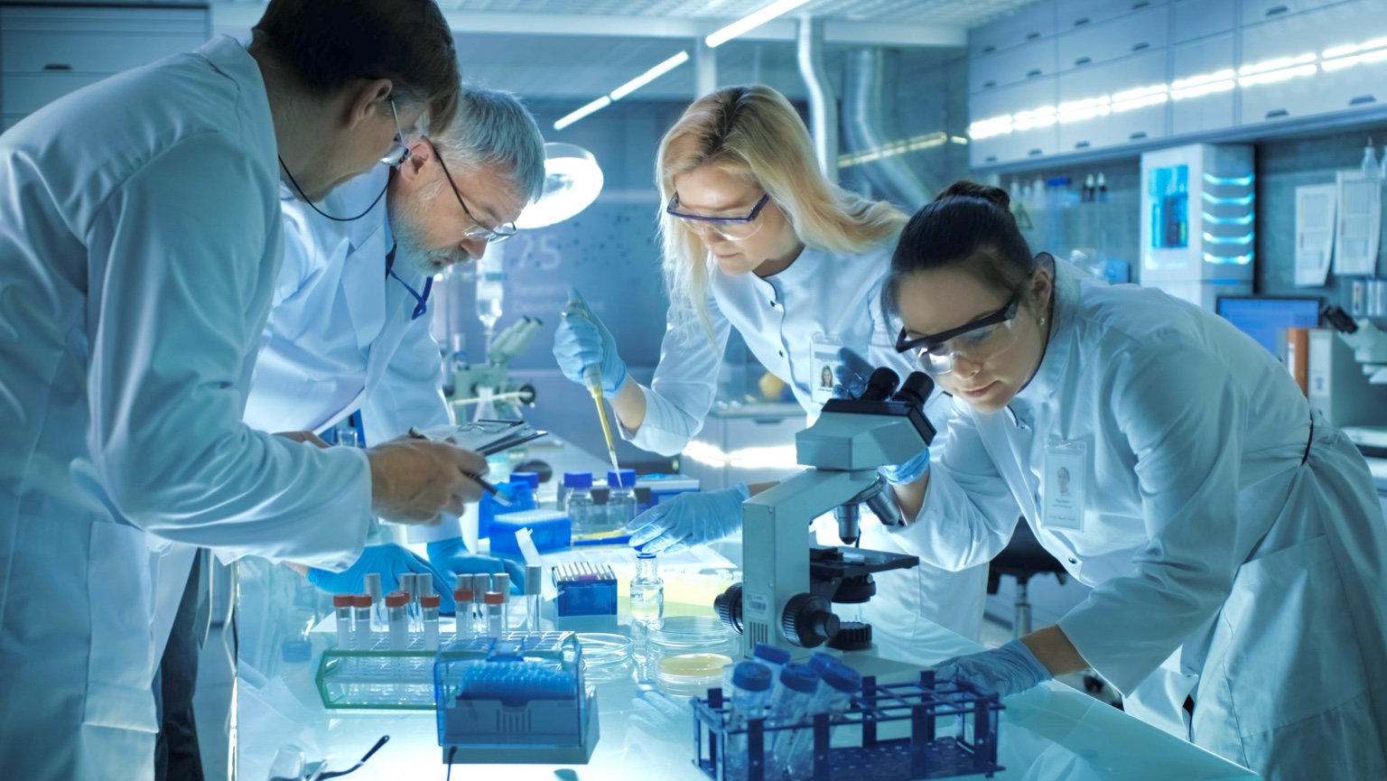 Researchers working in a laboratory